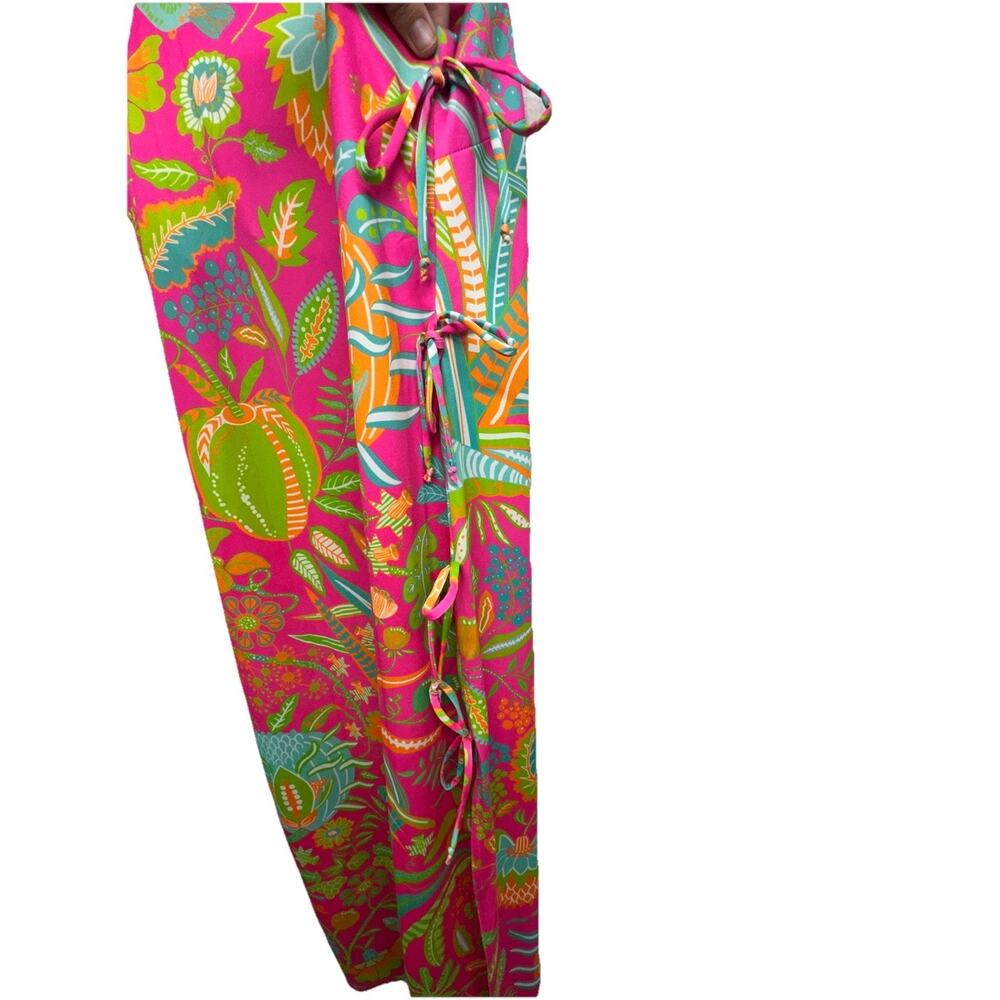Gretchen Scott Womens Sz Medium Sleeveless Maxi Dress Side Tie Slit Floral Pink - Picture 12 of 12